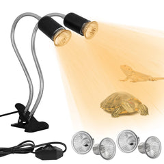 Lámpara de calor DUMILOO de doble cabeza para reptiles, amplia zona de iluminación.