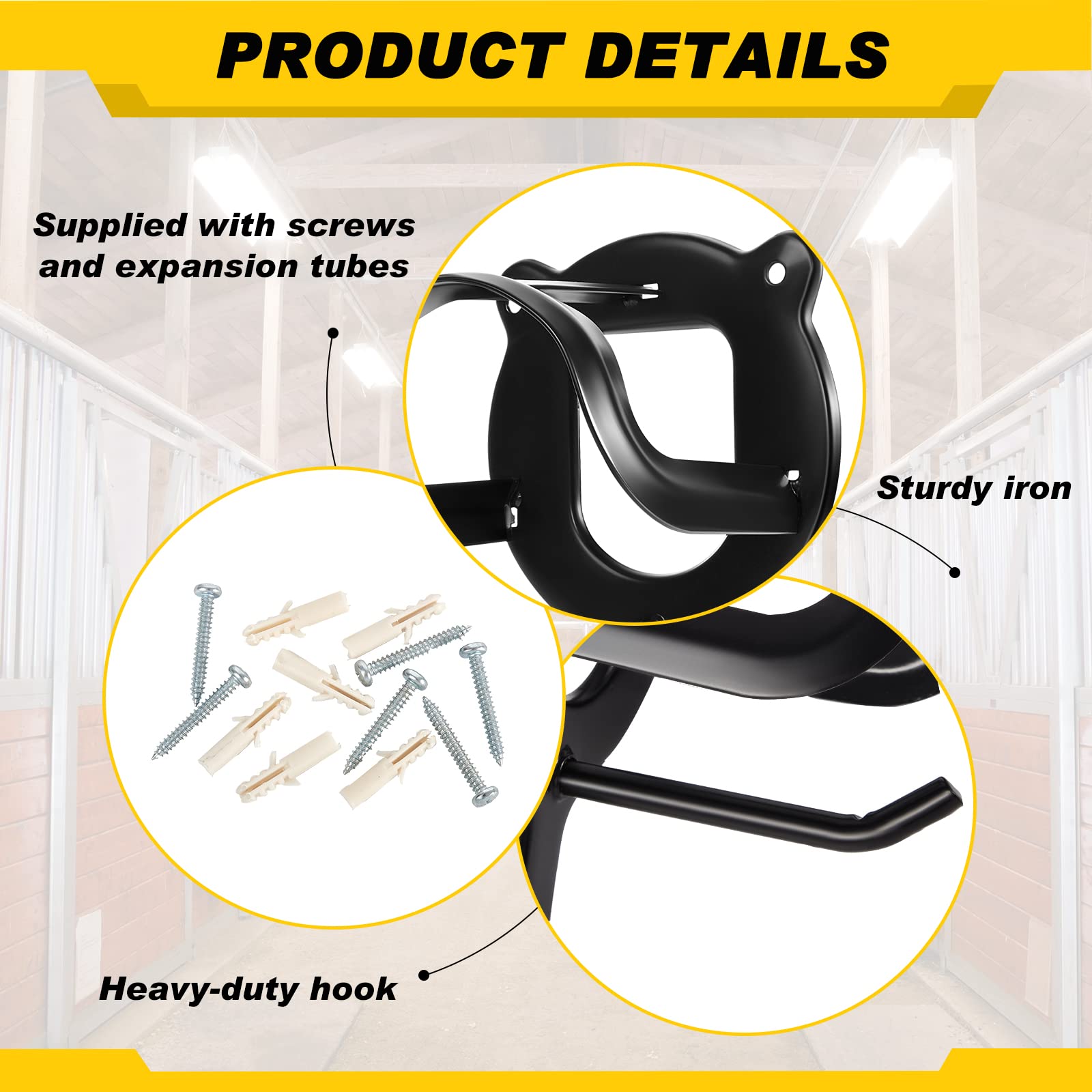 Dunzy soporte metálico negro para bridas, duradero y estable.