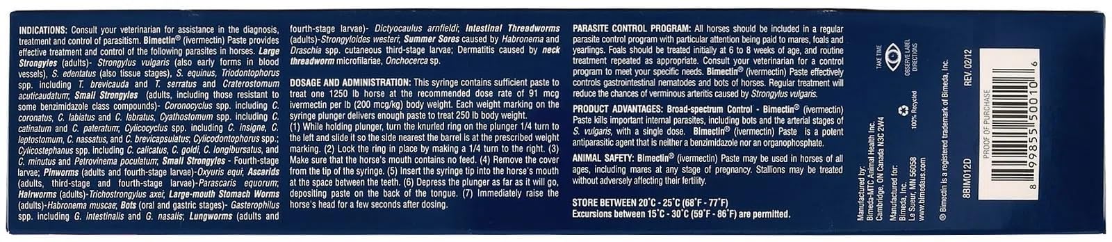 Durvet Bimectin pasta cubre parásitos comunes en equinos.