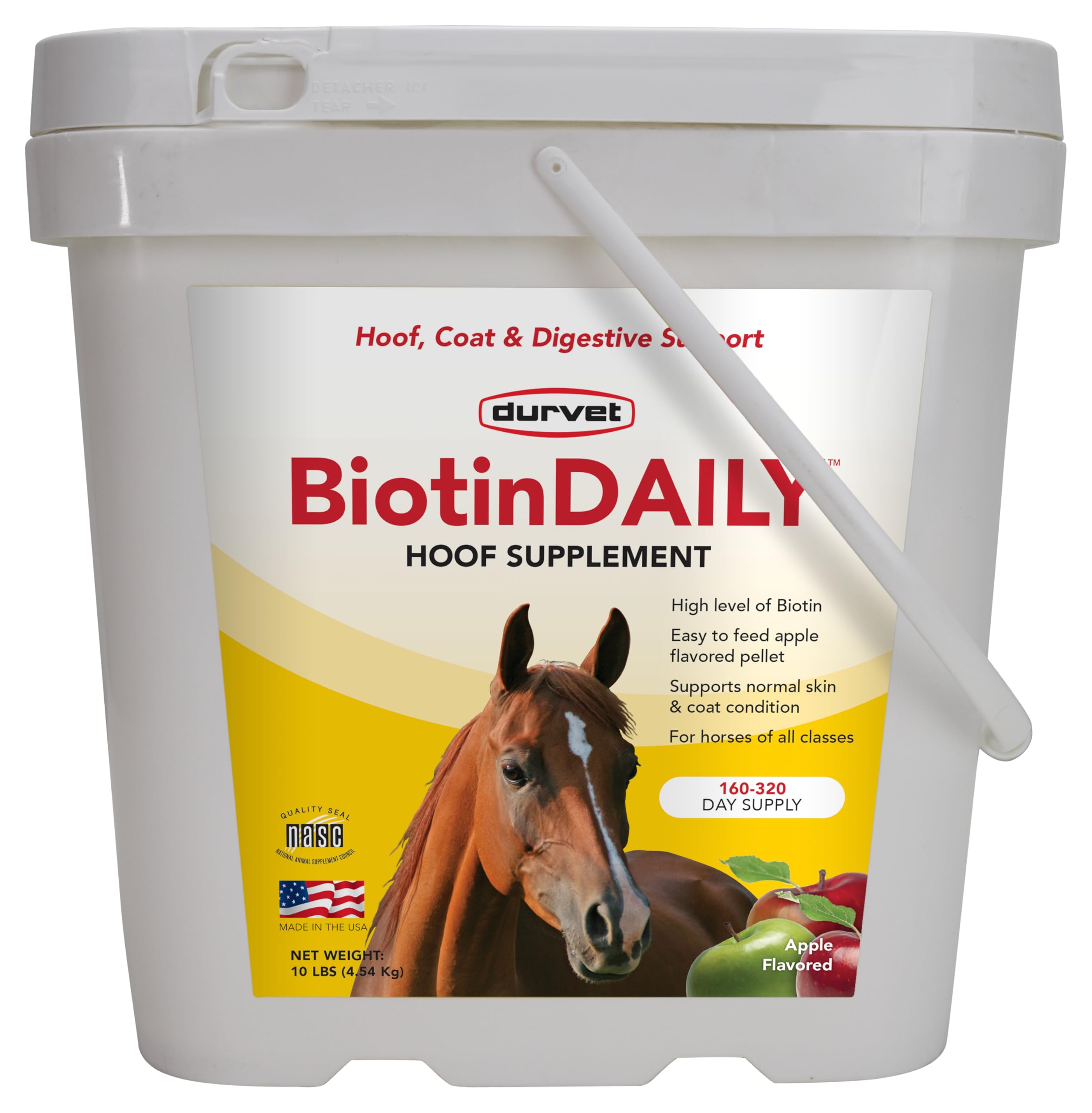 Durvet BIOTIN diario 10lb: bolsa de gránulos sabor manzana para cascos sanos