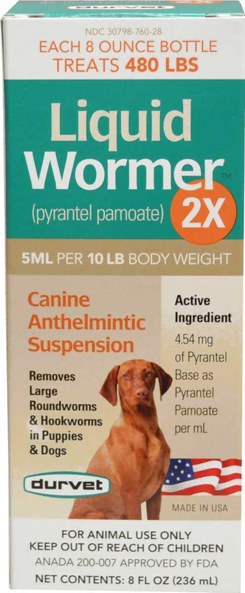 Durvet desparasitante doble fuerza líquido para perro, ideal para tratamientos en casa.