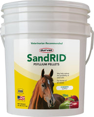 Durvet Sandrid en bote con granulado de psilio para caballos, apoya la regularidad.