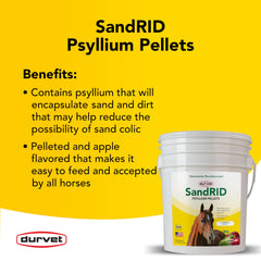 Producto Durvet Sandrid para uso diario en caballos, granulado de psilio.