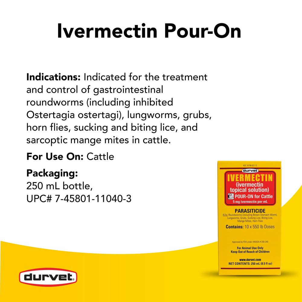 Durvet Ivermectin Pour-On dosing chart visible for accurate cattle treatment.