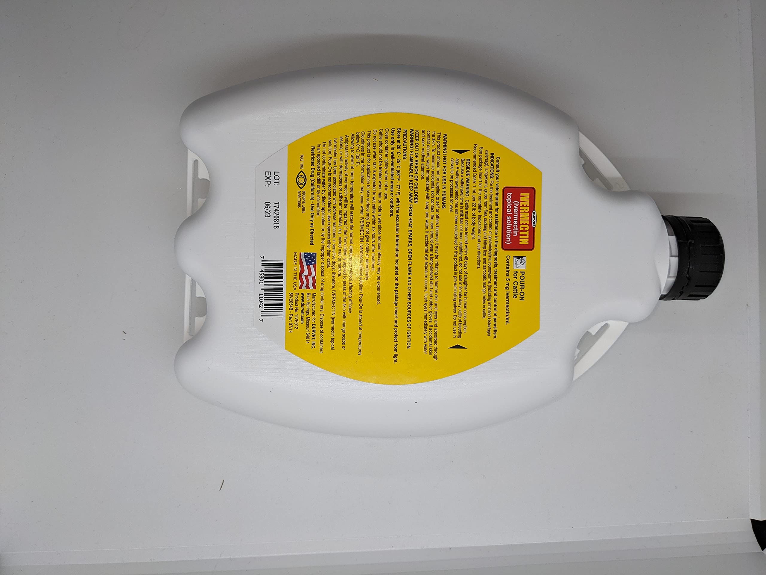 Durvet Ivermectin Pour-On: uso externo para control de parásitos en ganado.