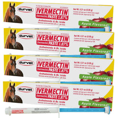 Durvet ivermectina en empaque de 4, gel de pasta sabor manzana para desparasitar caballos
