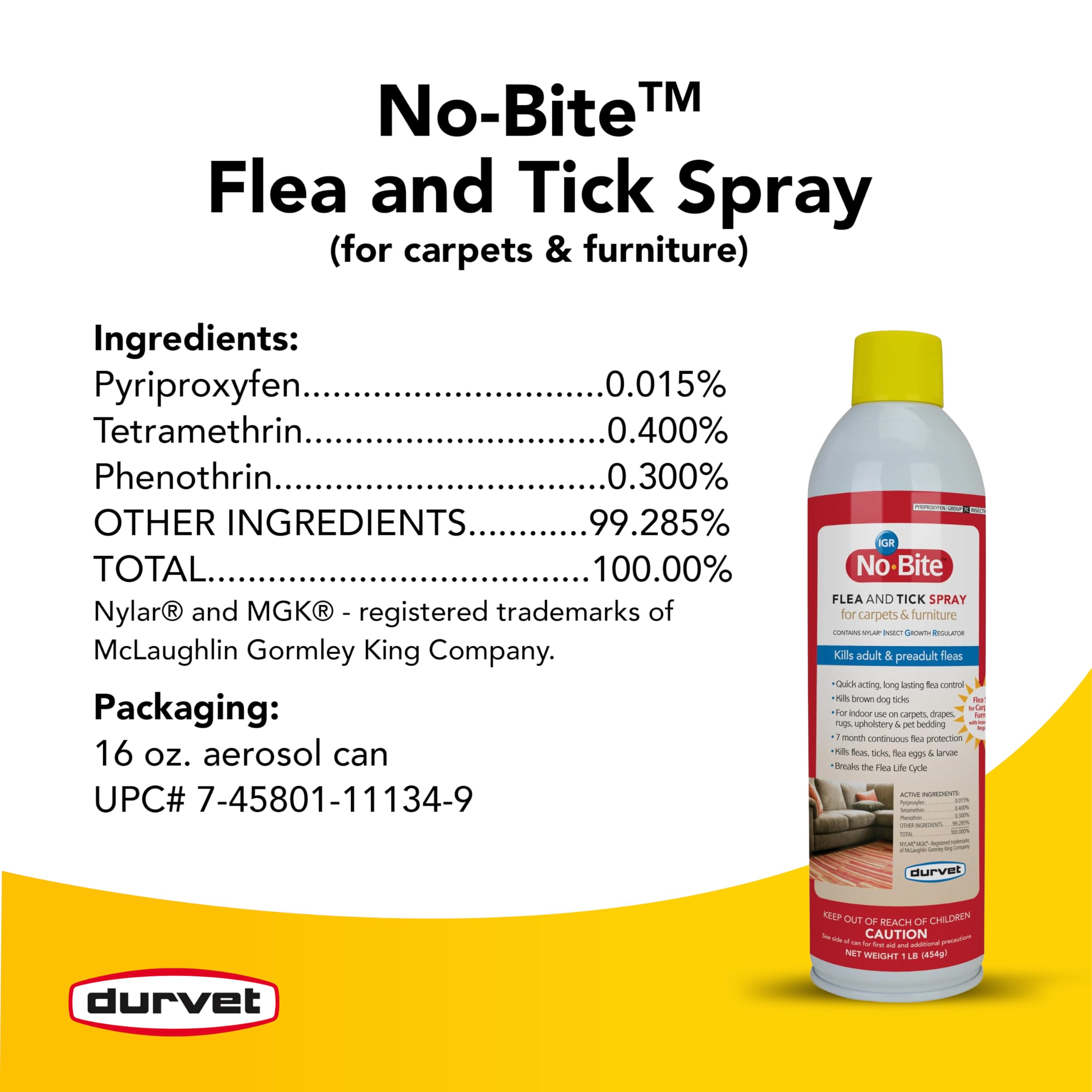 Durvet No Bite IGR spray, formulación nueva para uso en alfombras.