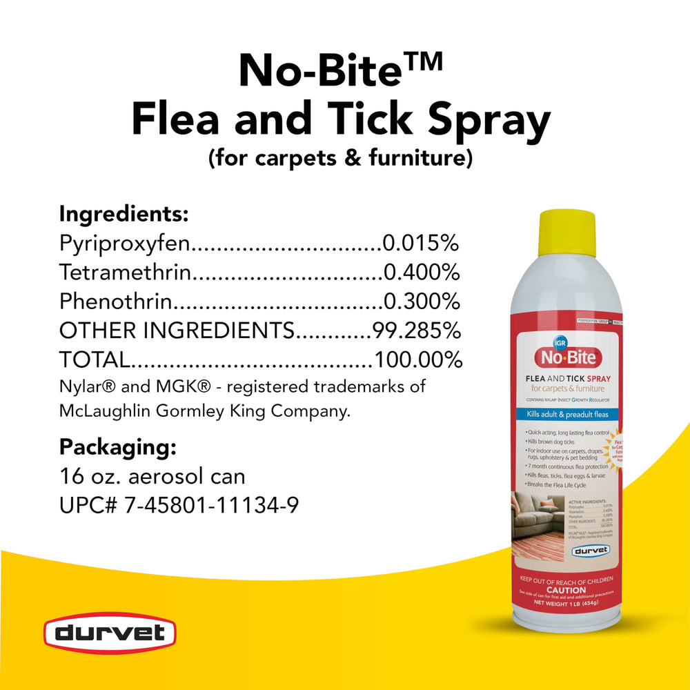 Durvet No Bite IGR spray, formulación nueva para uso en alfombras.
