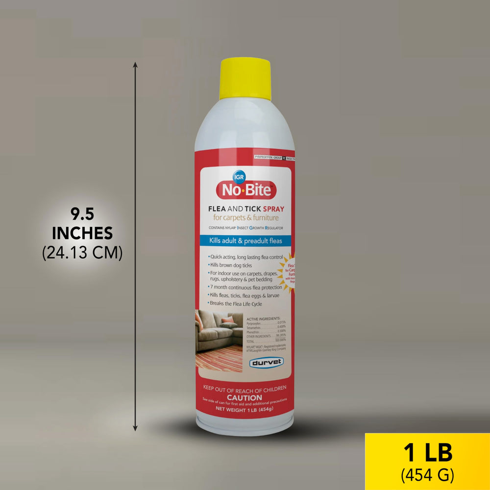 Durvet No Bite IGR spray en muebles para protección de pulgas.