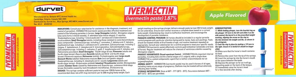 Durvet pasta de ivermectina, aplicación práctica en caballos para el cuidado.