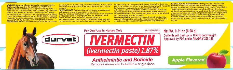 Durvet pasta de ivermectina, textura cremosa para aplicación suave en caballos.