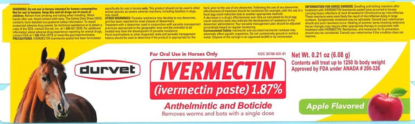 Durvet pasta de ivermectina, textura cremosa para aplicación suave en caballos.