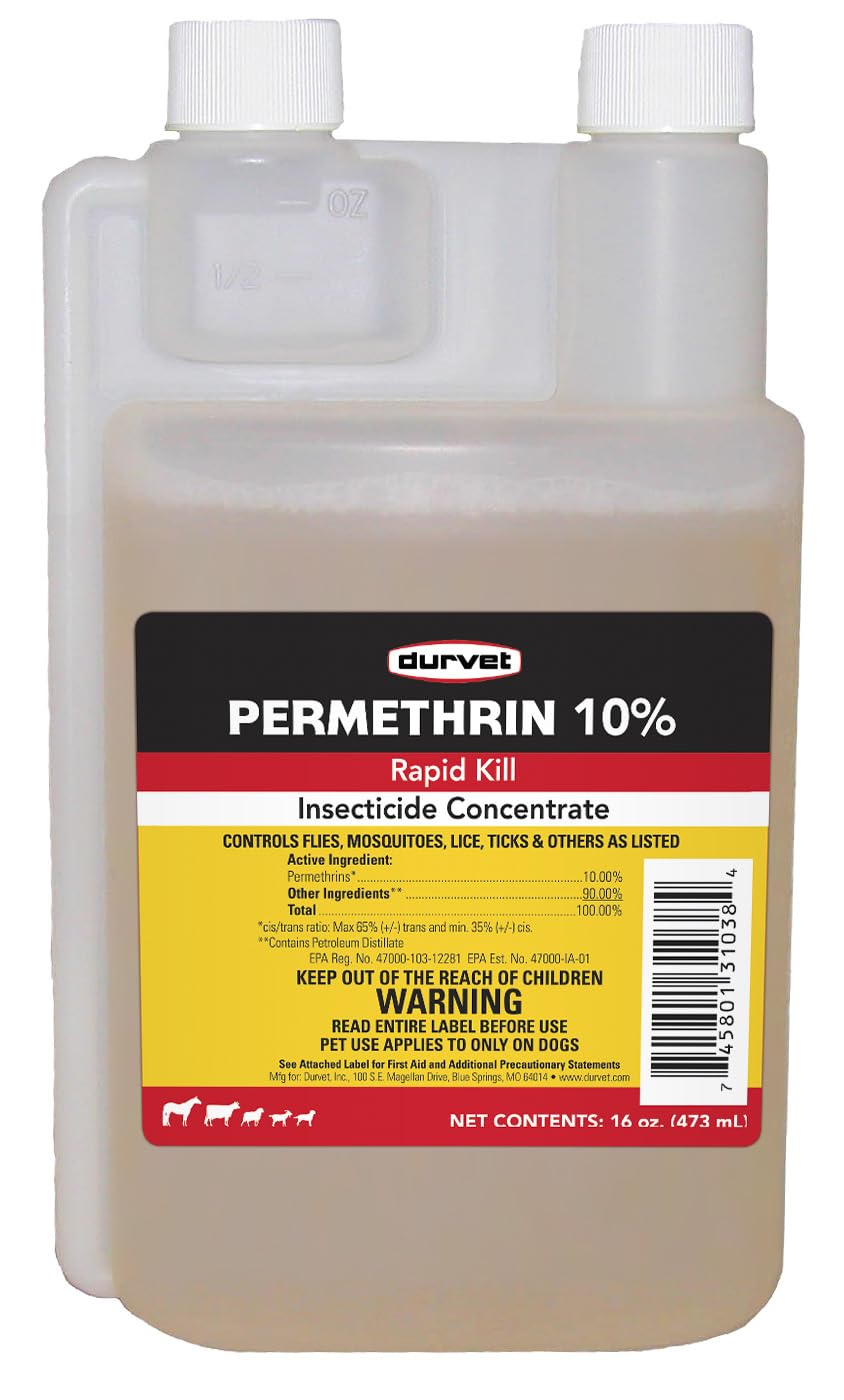 Durvet Permetrina EC 10% en botella, uso externo para mascotas