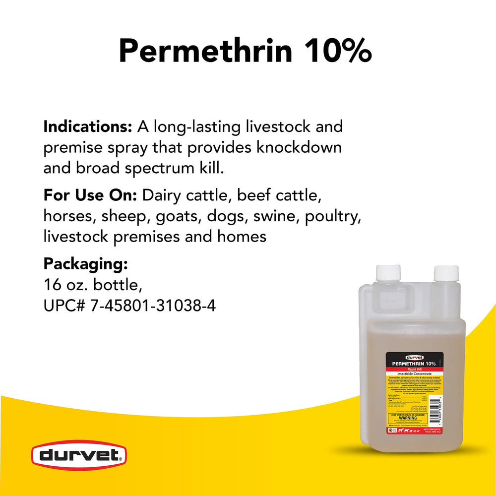 Durvet Permetrina EC 10% etiqueta clara y fabricación en EE. UU.