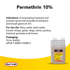 Durvet Permetrina EC 10% etiqueta clara y fabricación en EE. UU.