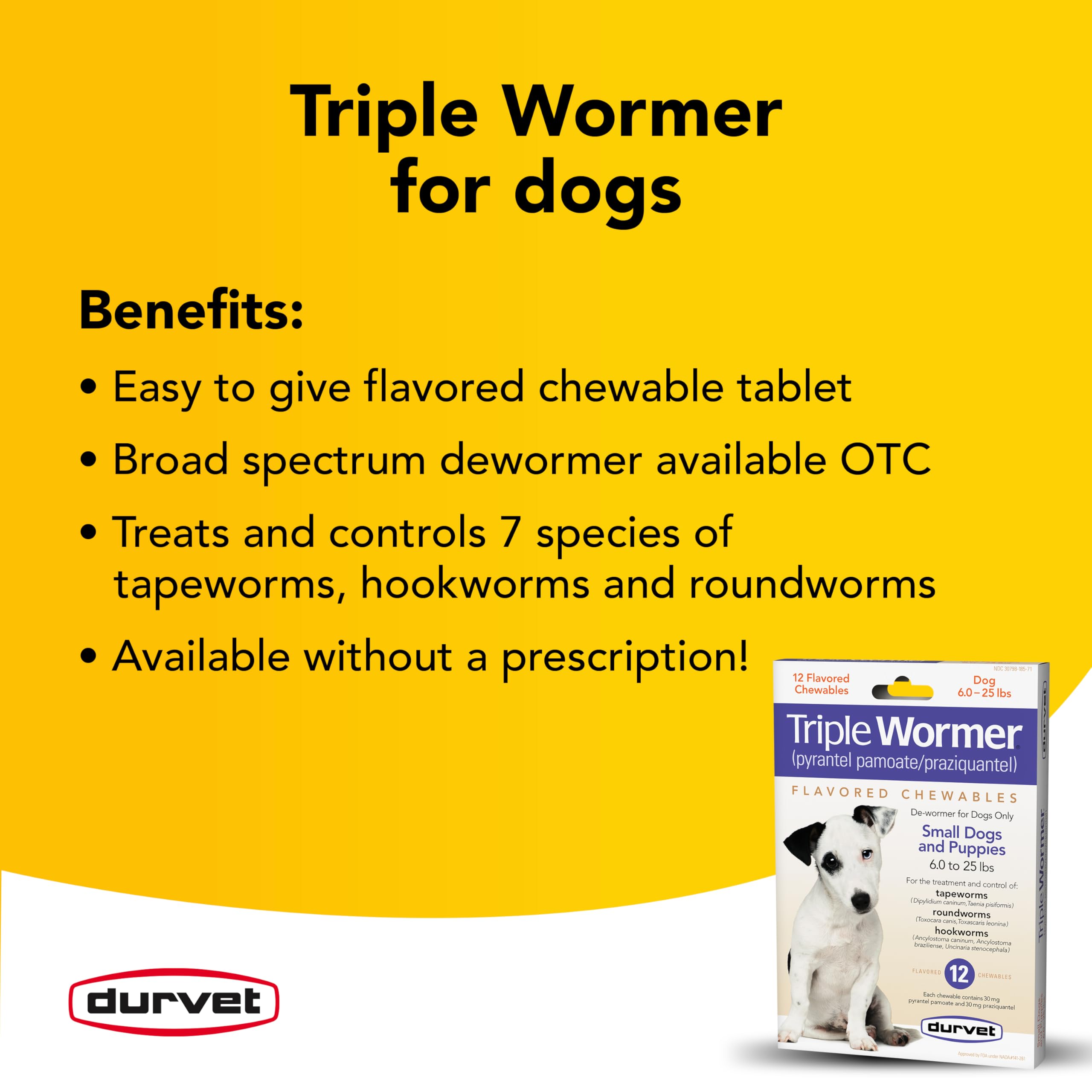 Durvet Triple Wormer empaque 12 tabletas para casa