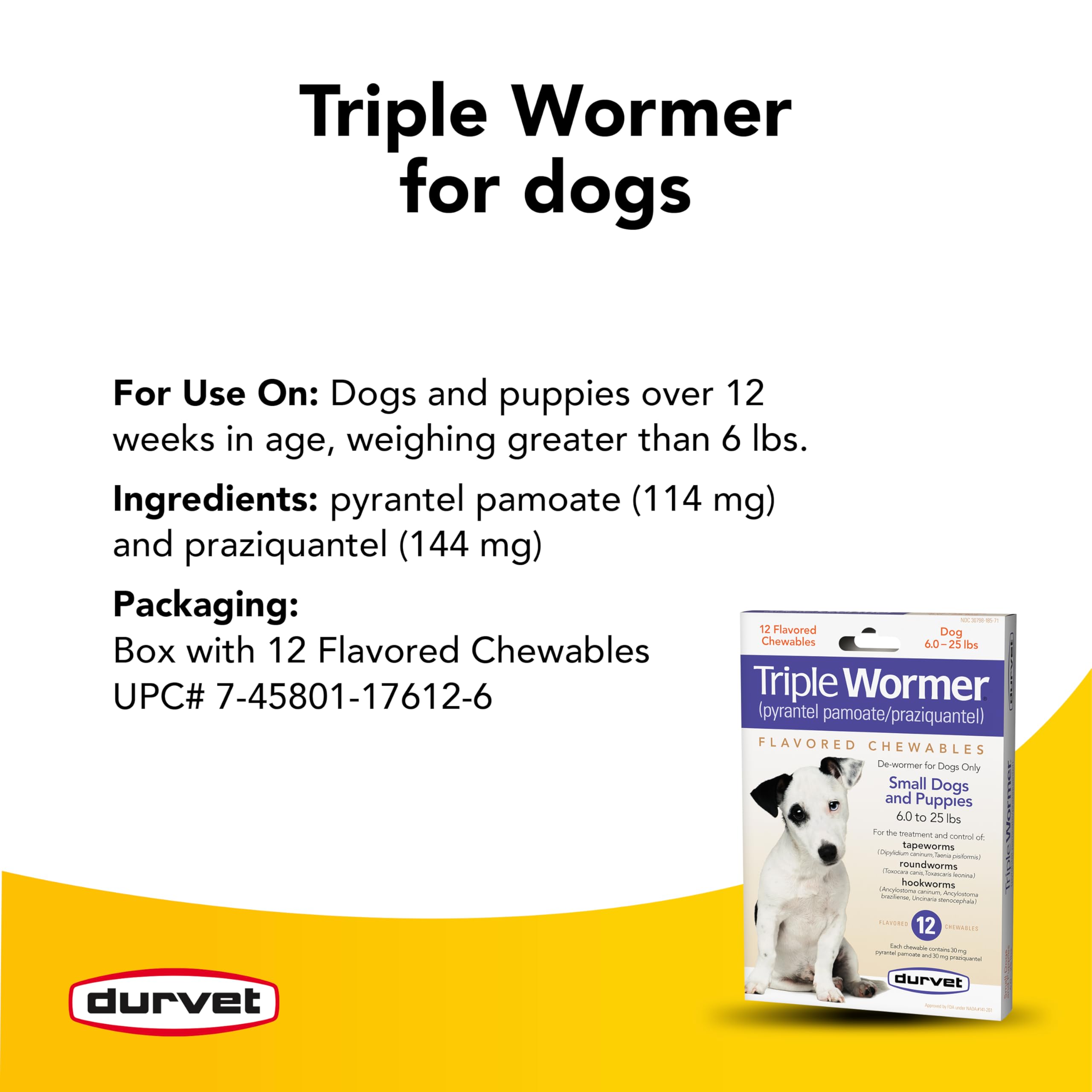 Durvet Triple Wormer presentación para cachorros y perros pequeños