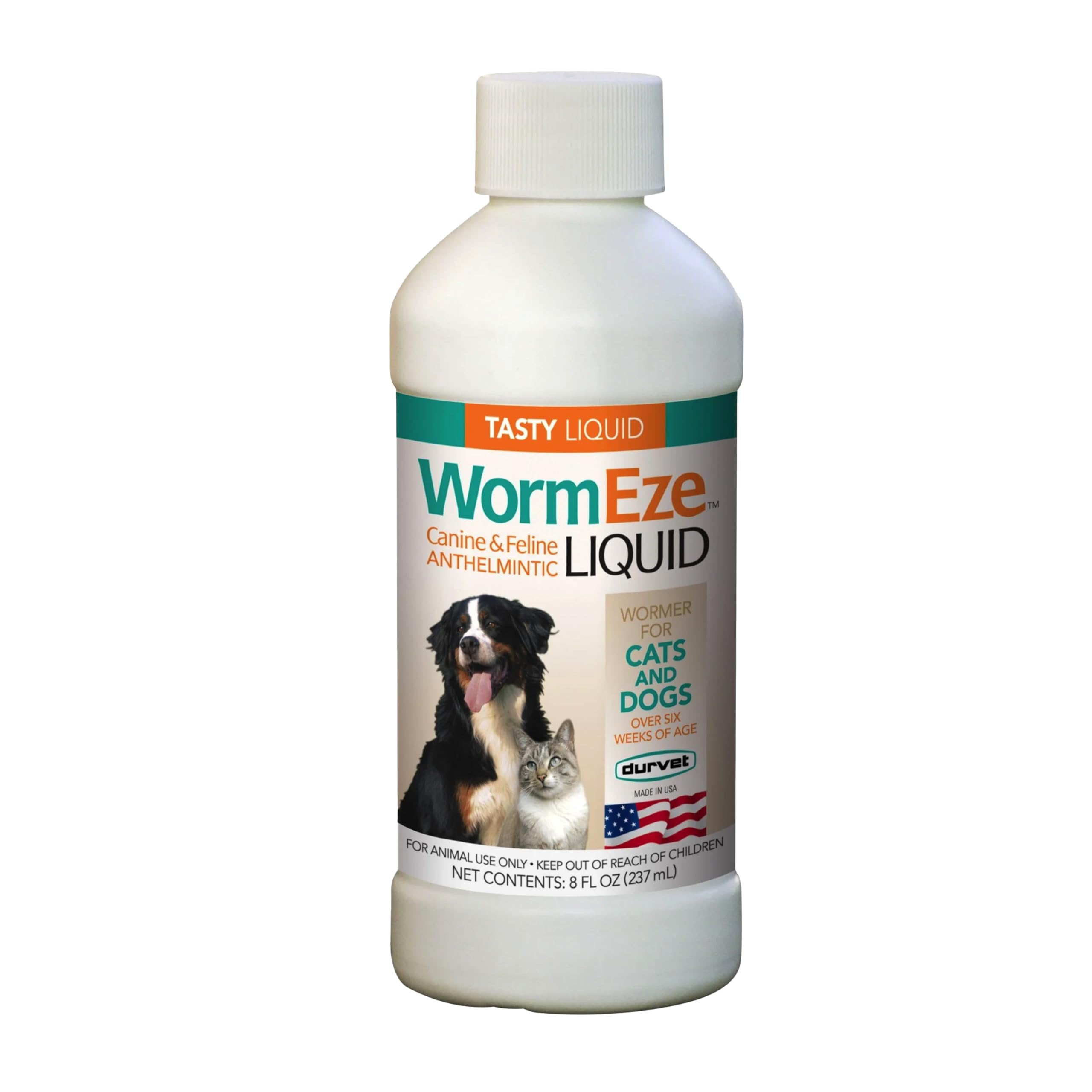 Durvet WormEze líquido en botella, ayuda al control de gusanos en mascotas.