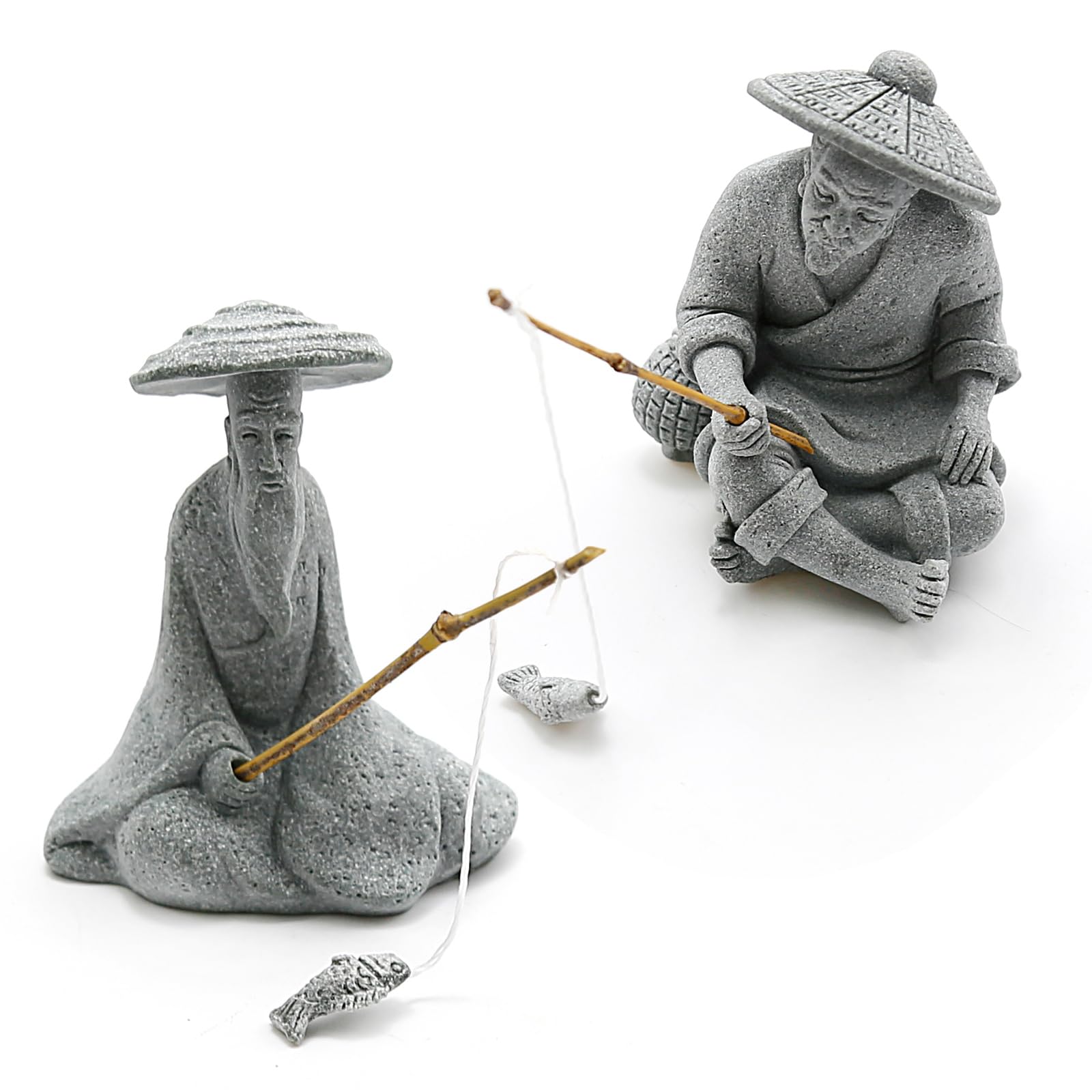 DUZFOREI: pescador sentado en arenisca, ideal para acuario y decoracion zen.