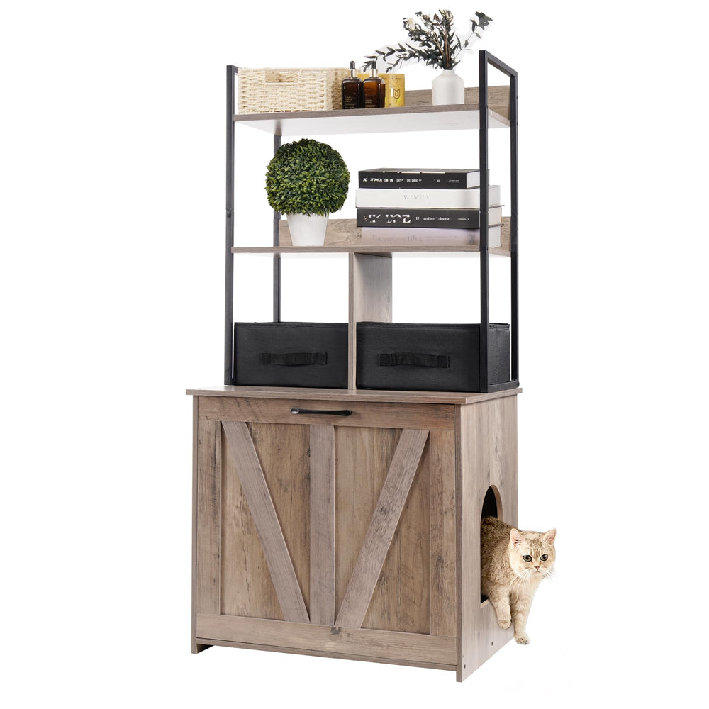 Dwanton caja de arena oculta con dos estantes para organización y control de olores.