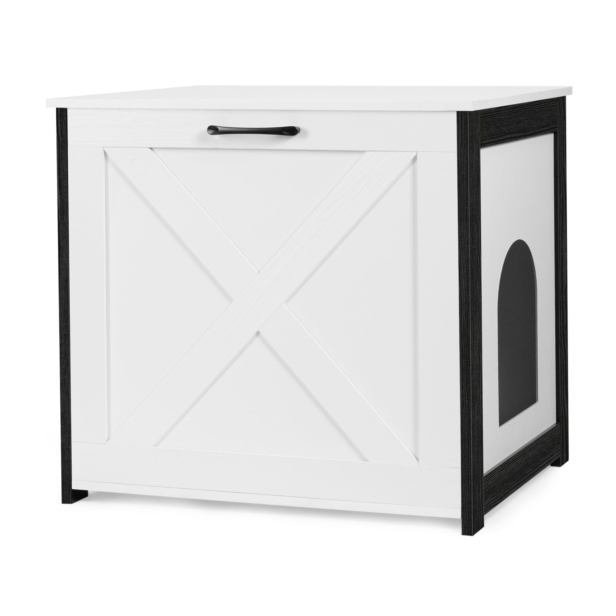 Dwanton caja de arena para gatos, mueble oculto con frente blanco, diseño discreto