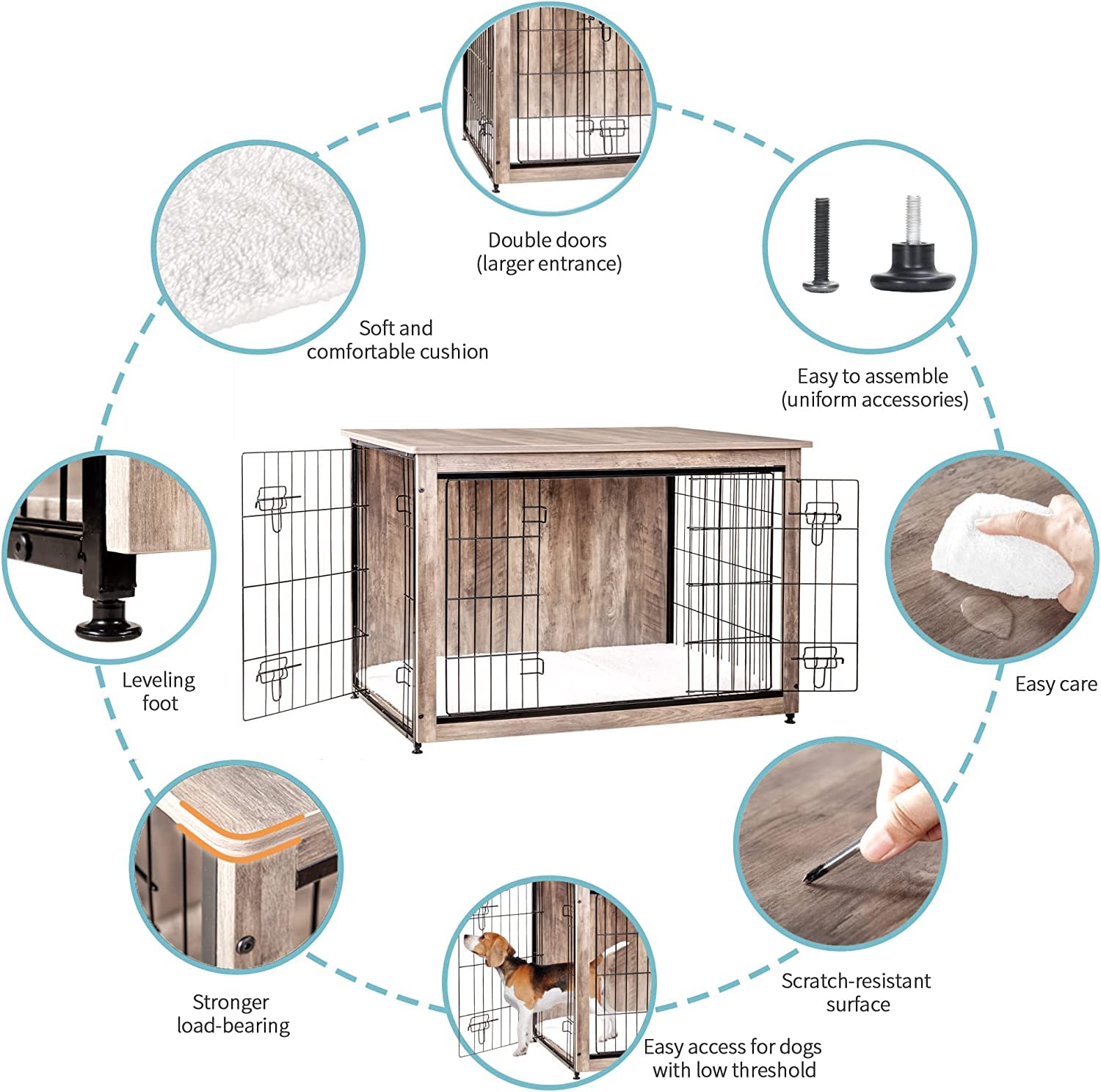 DWANTON caja-perro grande: interior espacioso para perros de tamaño grande.