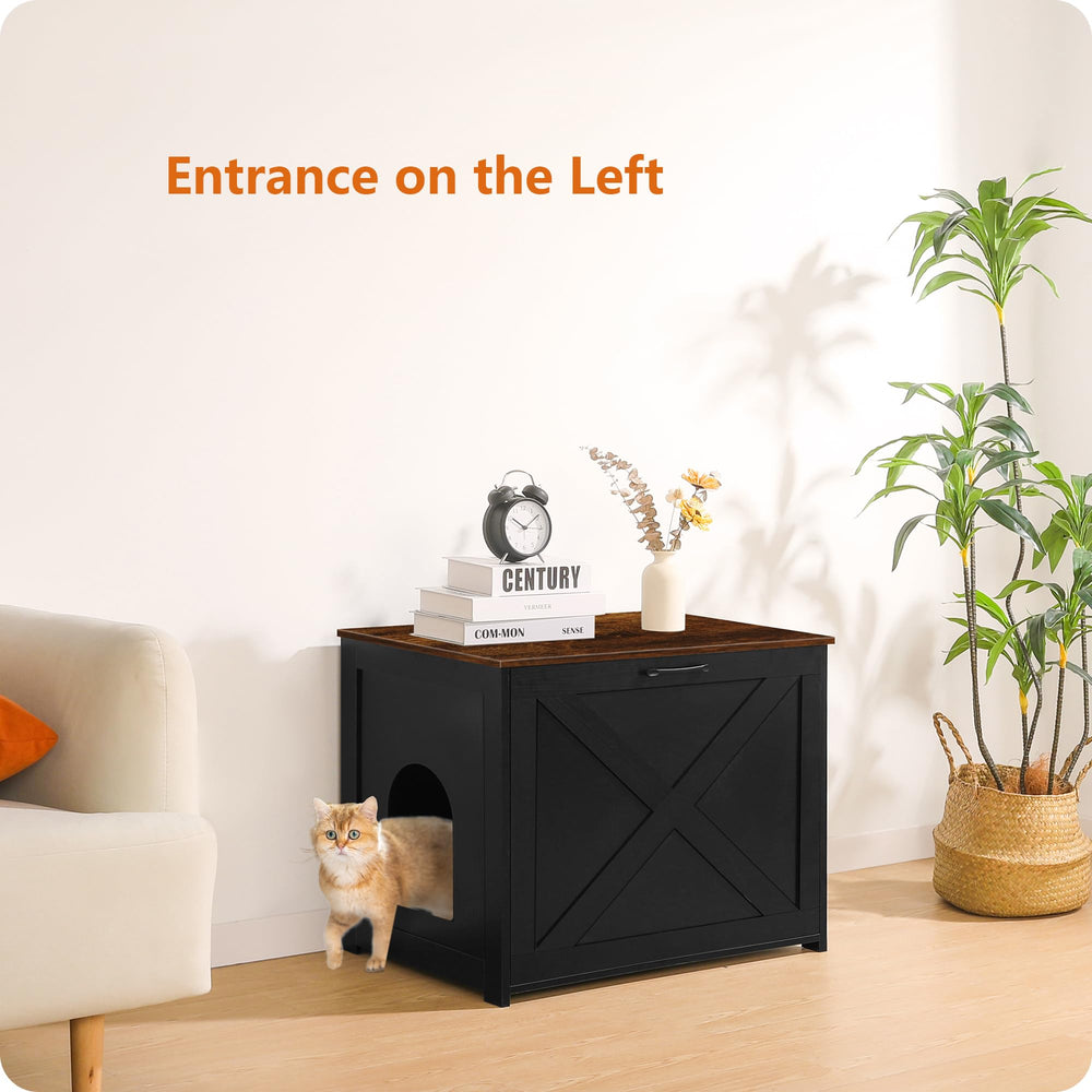 Dwanton diseño patchwork negro-marrón, mueble decorativo y refugio cómodo para gata.