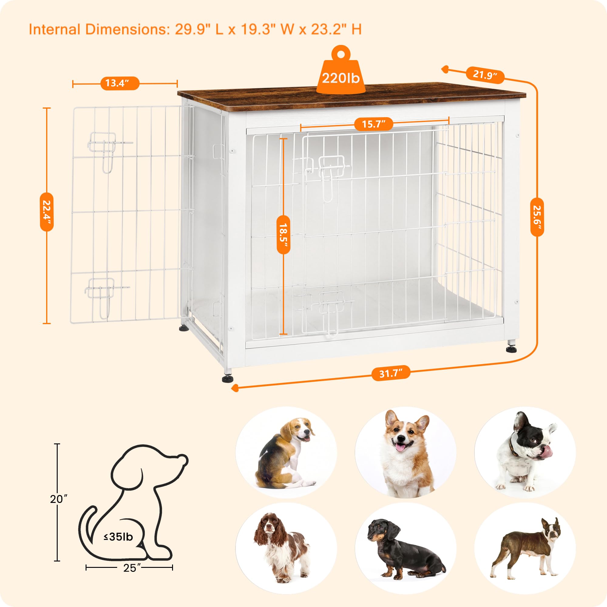 Dwanton jaula-mueble para perros con base de madera que aporta estabilidad.
