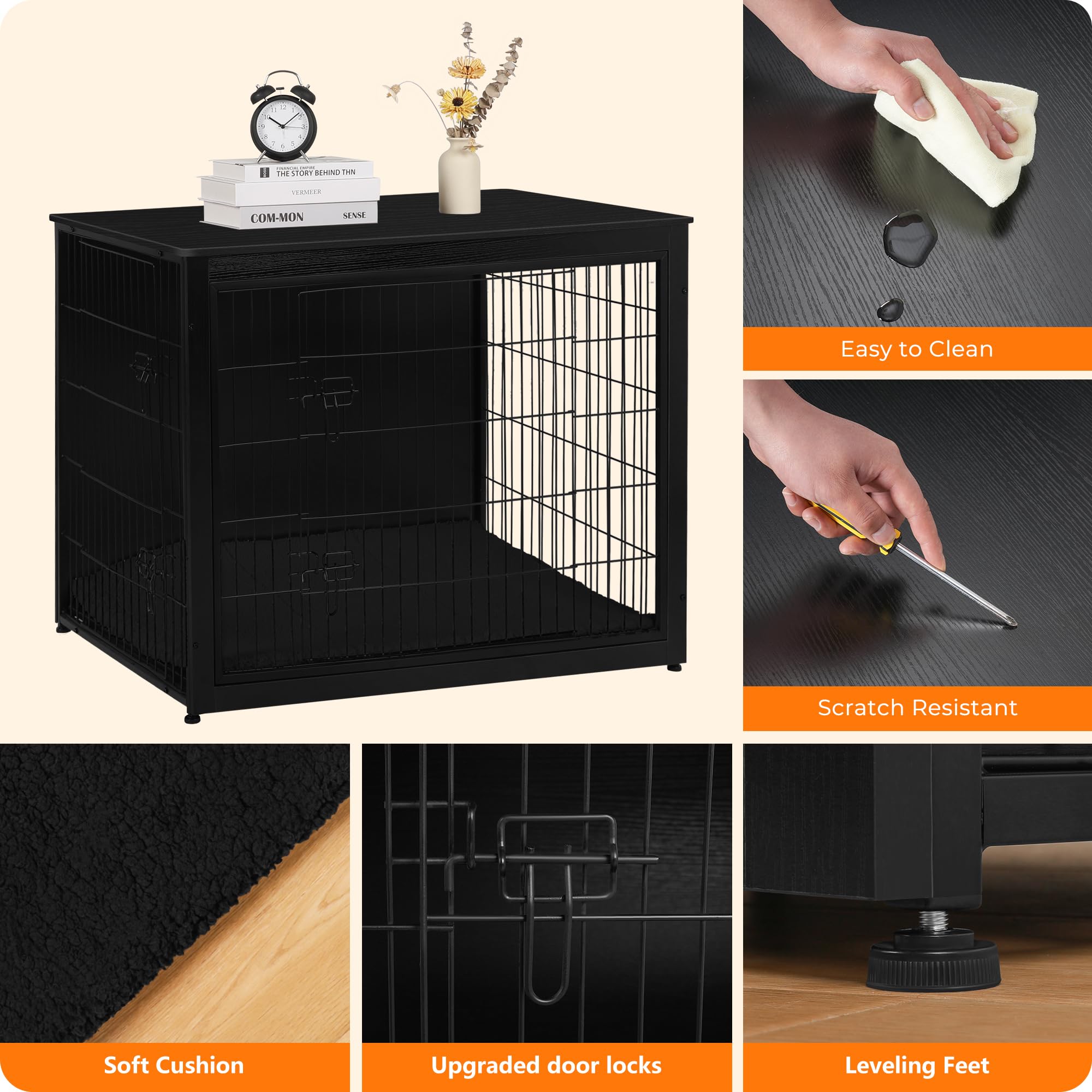 Dwanton Dog Crate Furniture, cojín incluido para un descanso cómodo.