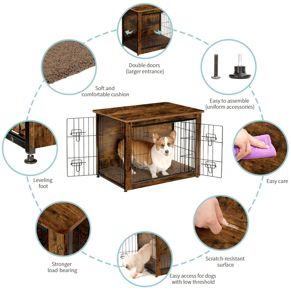 Dwanton jaula-mueble para perros: colchón incorporado para dormir cómodo durante la siesta