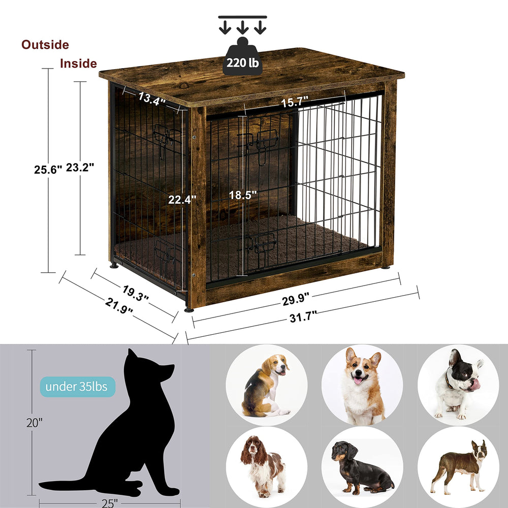 Dwanton jaula-mueble para perros: estructura de madera duradera para uso diario