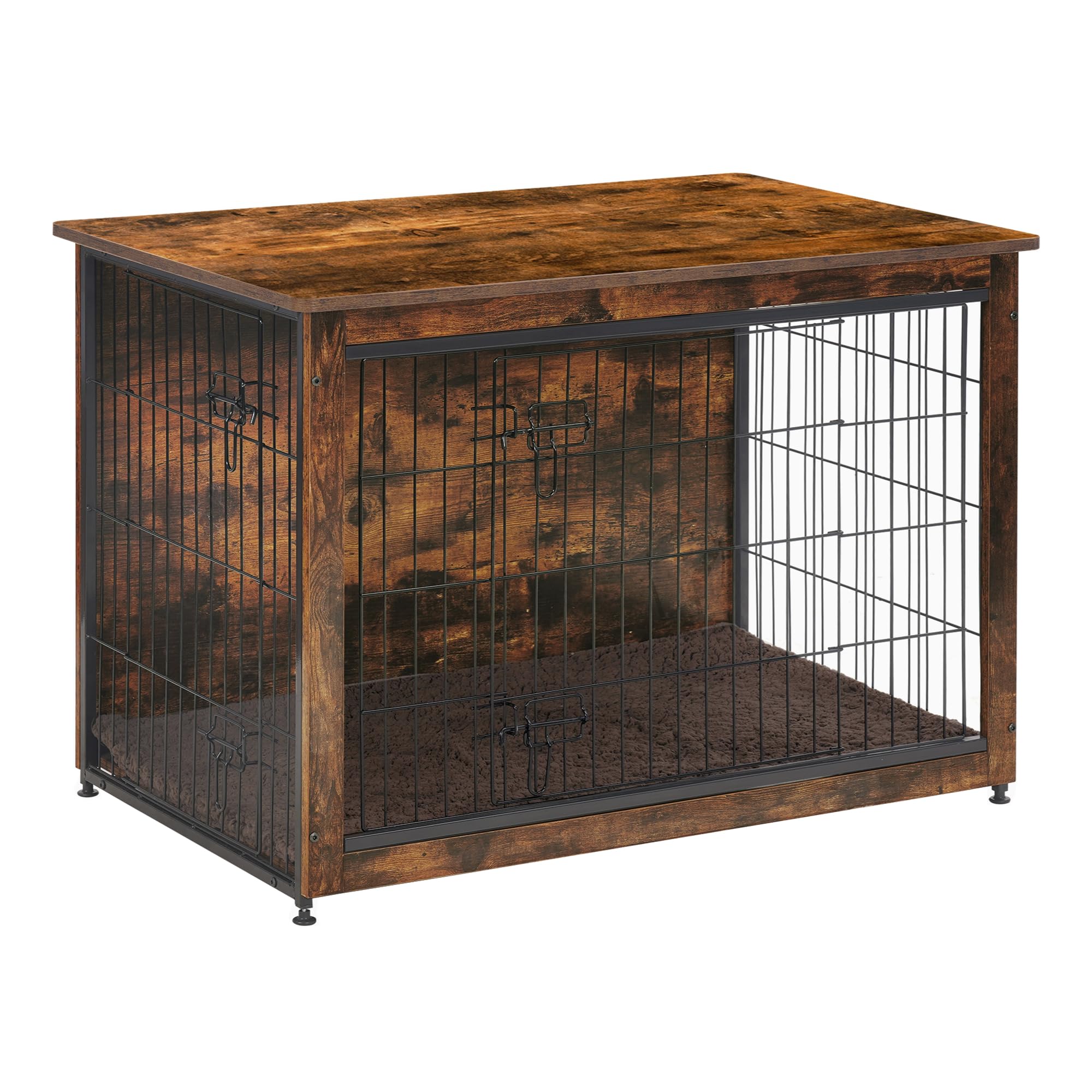 Dwanton jaula-mueble para perros: mesa lateral rustica con jaula para perro segura en sala