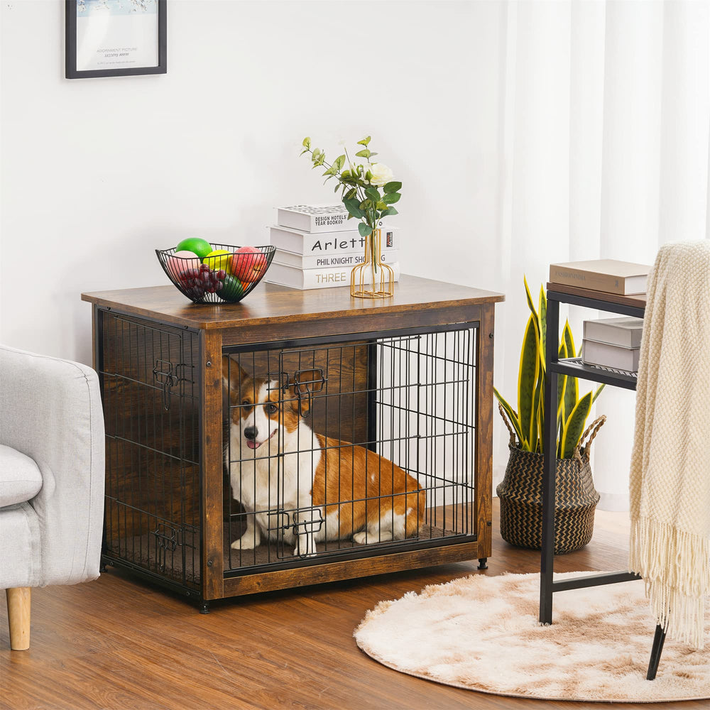 Dwanton jaula-mueble para perros: puertas dobles que facilitan la entrada y salida en espacios pequeños
