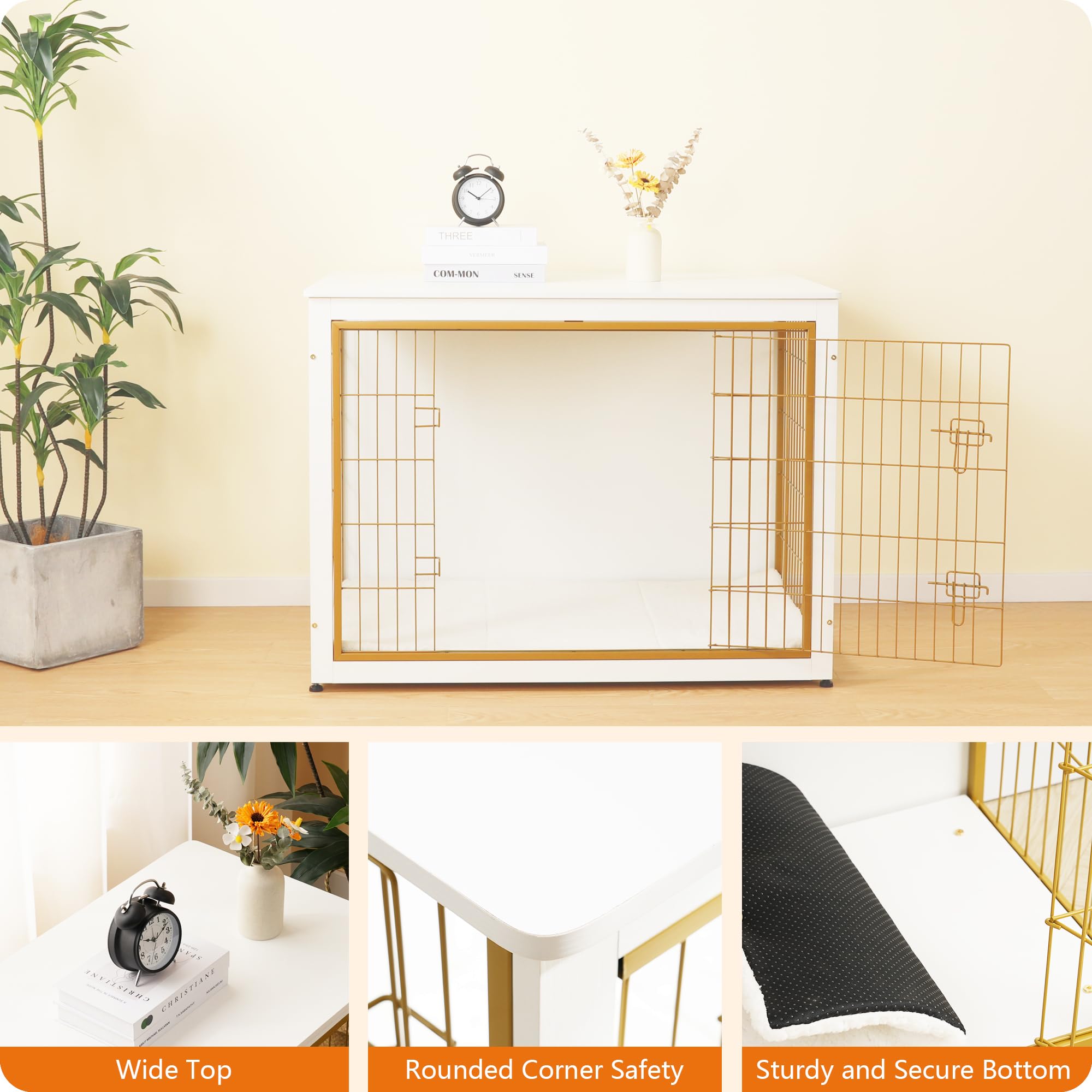 Dwanton jaula para perros seguridad interior con base de madera.
