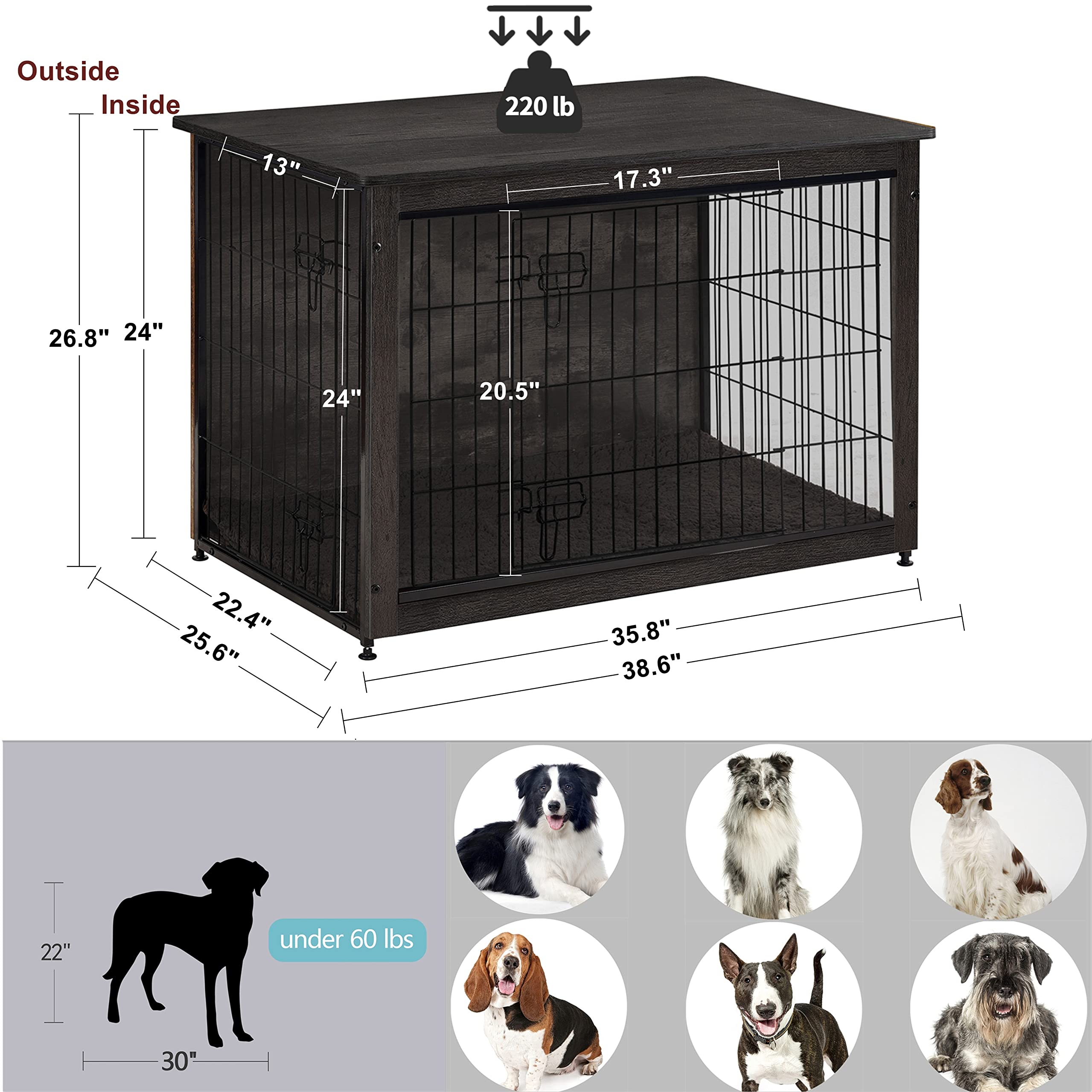 Dwanton jaula interior para perro con pies ajustables para superficies irregulares.