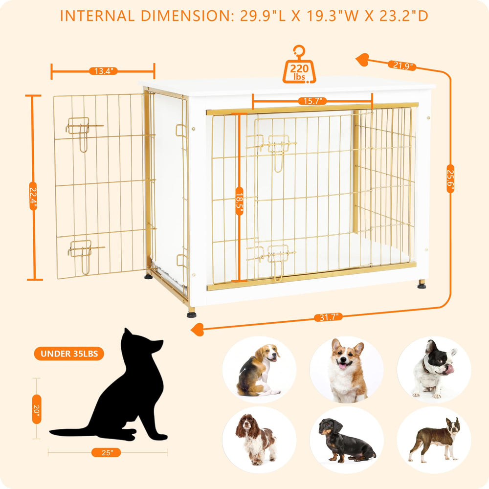 Dwanton mesa-jaula para perro con dos puertas, diseño práctico para sala.