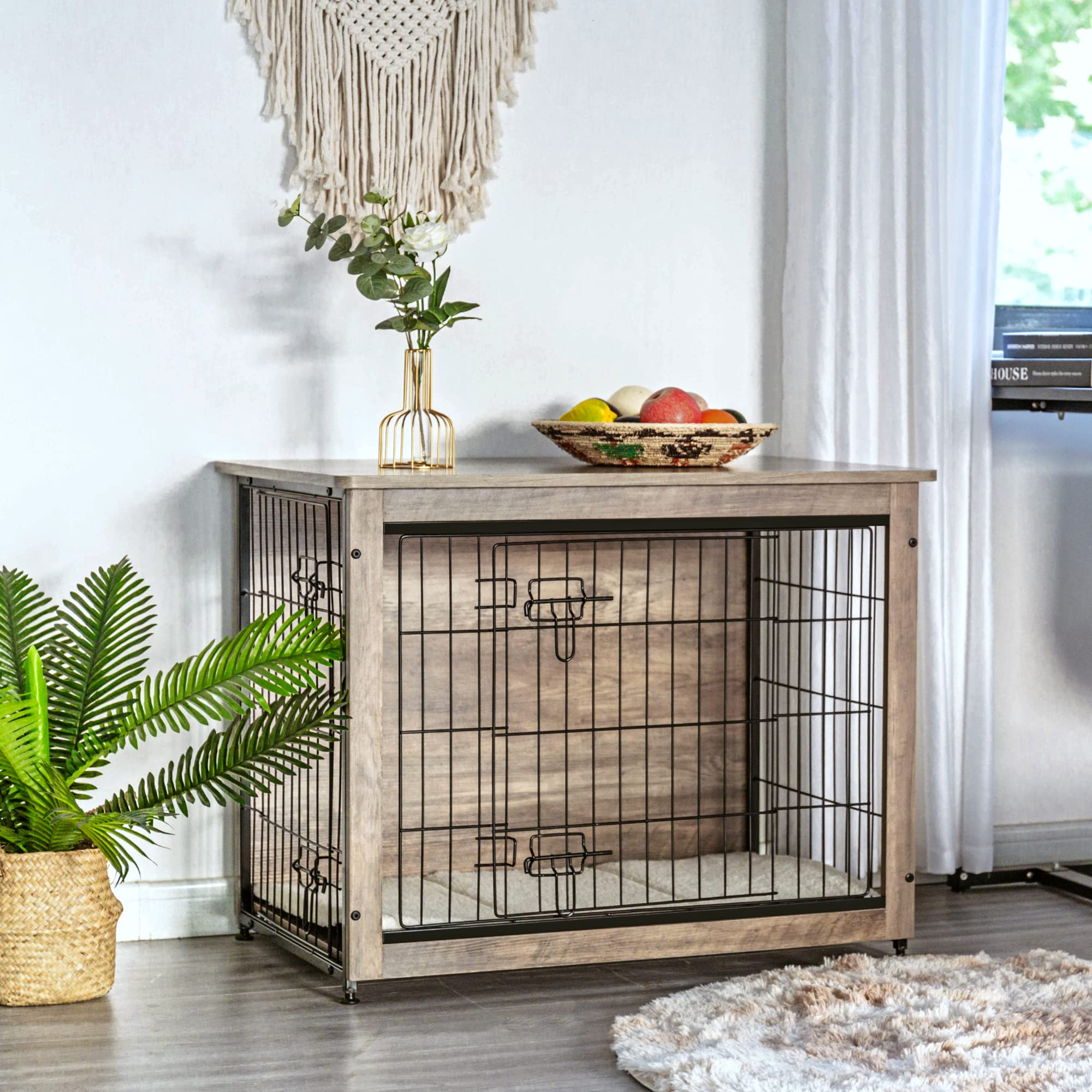 Dwanton mesa jaula con puertas dobles, fácil acceso para mascota y dueño.