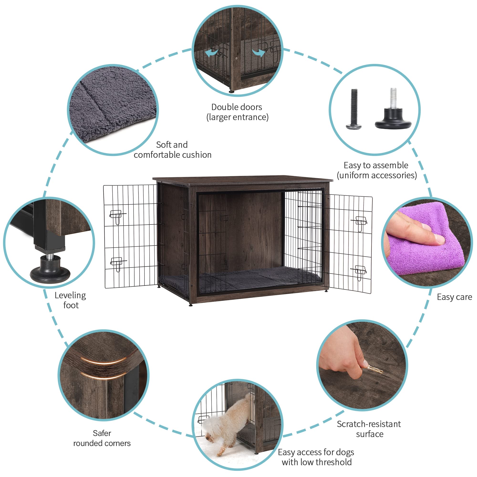 Dwanton puertas dobles en caja para perro, acceso cómodo para mascota.