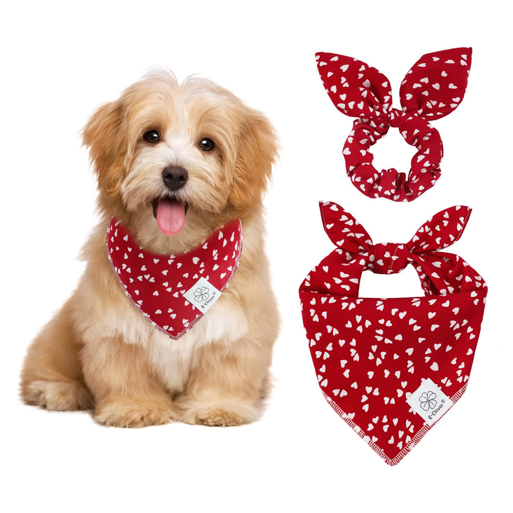 E-Clover Bandana para perro con corazón rojo; ideal para fiestas.