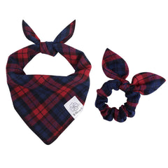 Bandana para perro E-Clover en cuadros azul y rojo, talla mediana, cómodo para paseos.