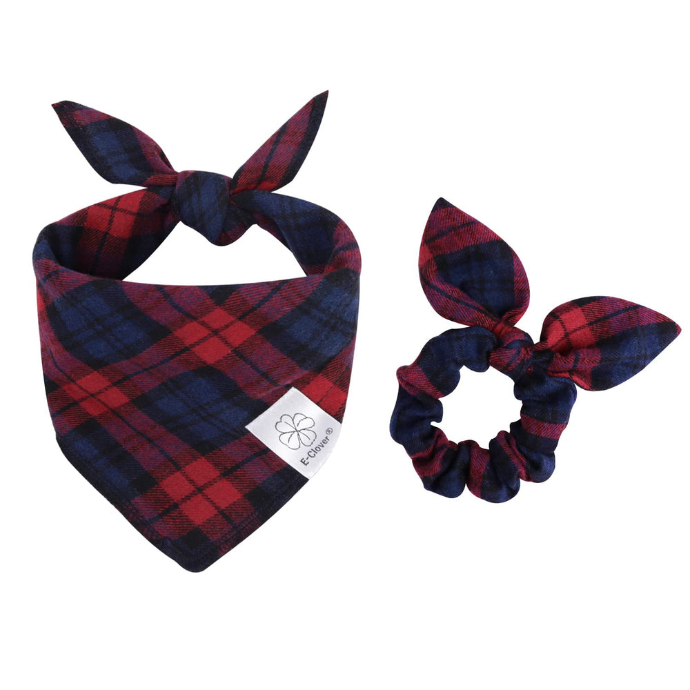 Bandana para perro de cuadros rojo y azul de E-Clover, ideal para paseos.