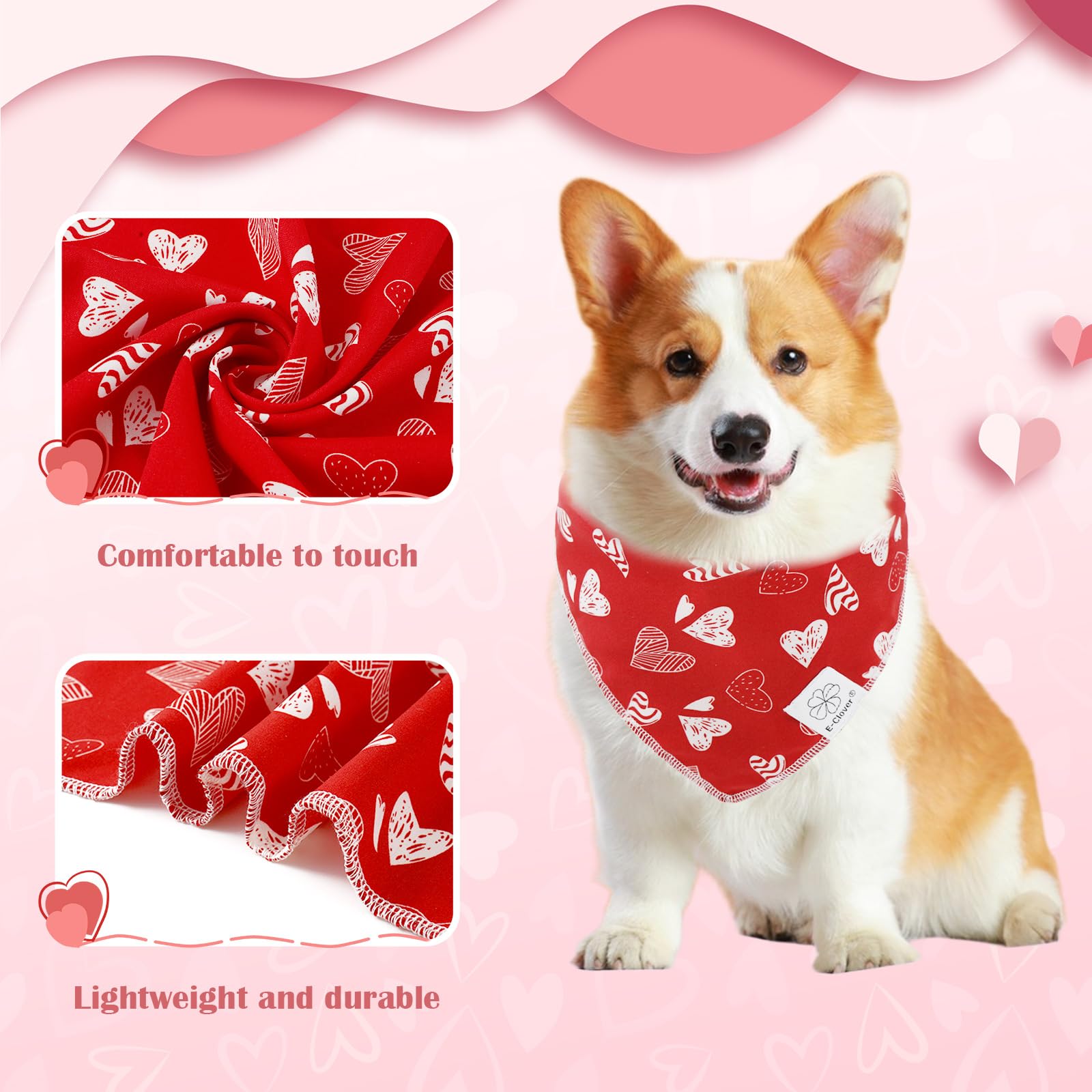 E-Clover bandana ajustable para perro, tamaño cómodo y fácil de adaptar.