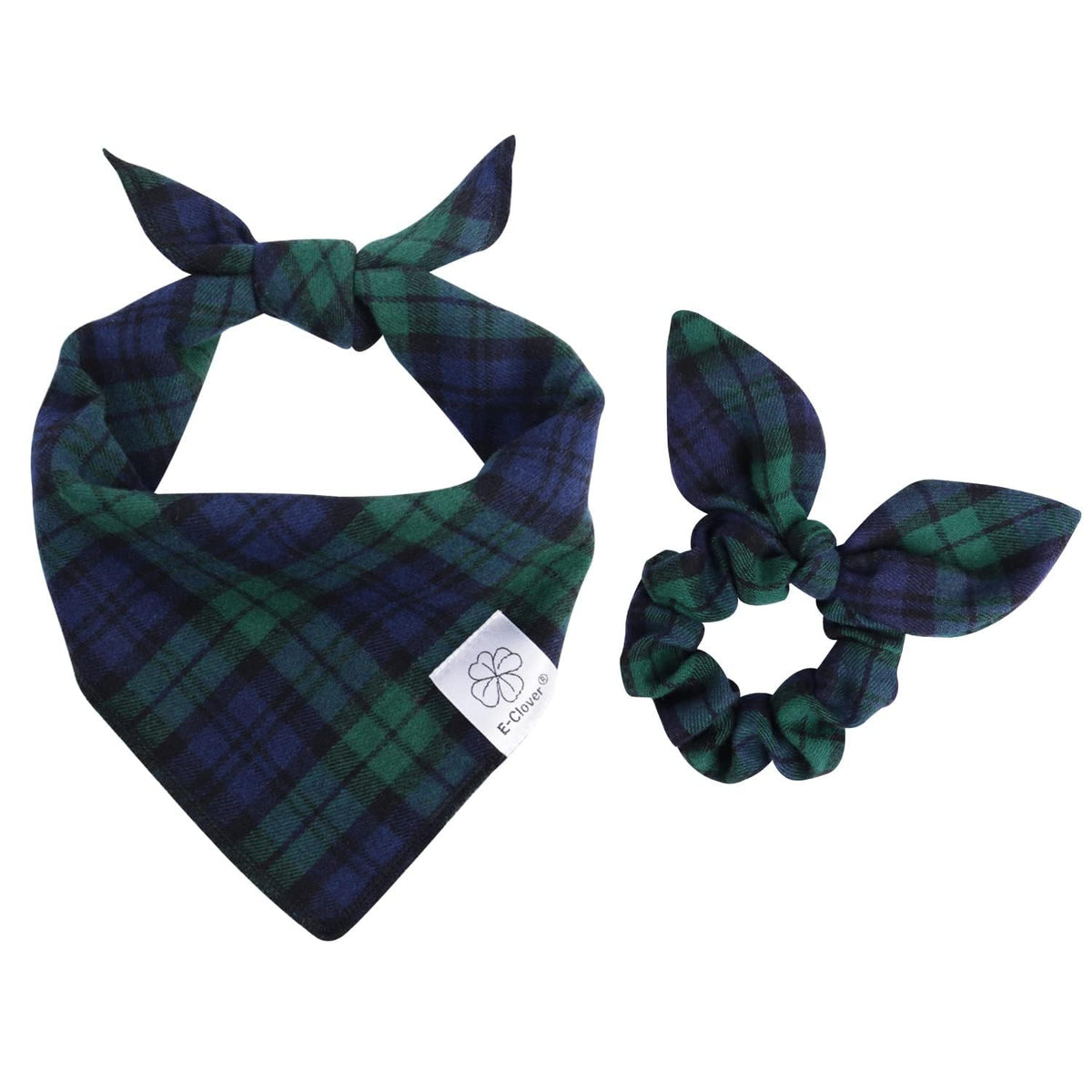 Pañuelo para cuello E-Clover para perro, cuadros verde-azul, ideal para paseos.