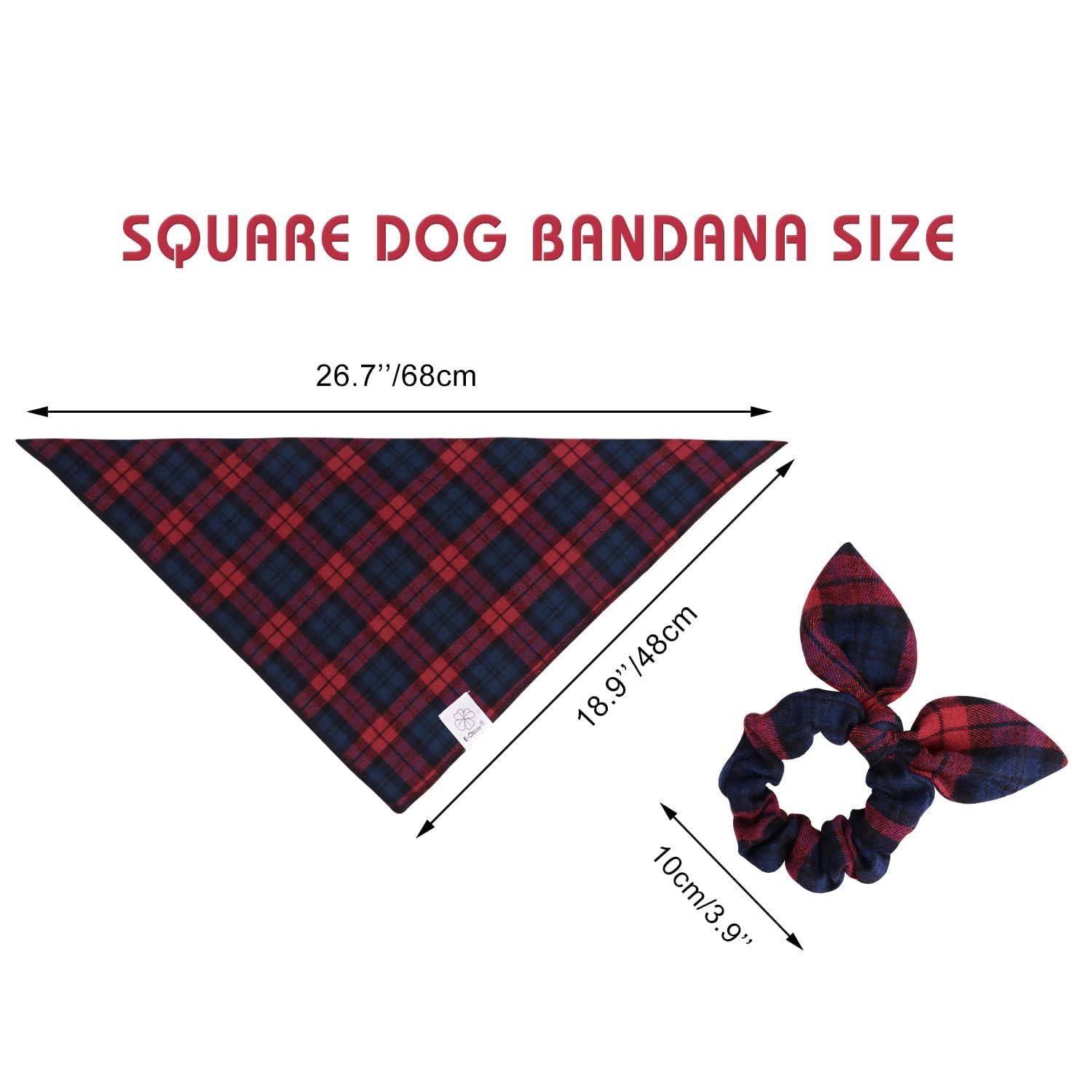 Perro con conjunto de bandana y lazo en cuadros, look coordinado para fotos.