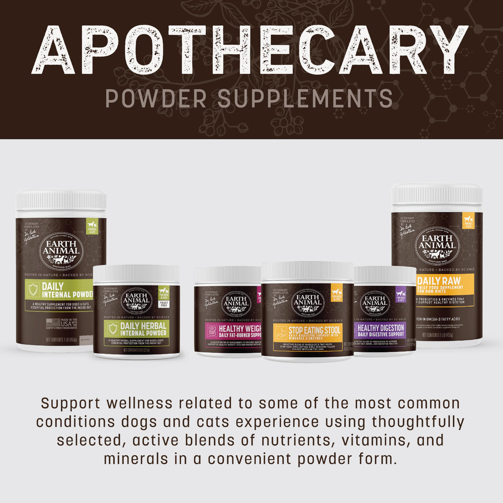 Earth Animal Apothecary Polvo, posible apoyo en hábitos alimenticios diarios de mascotas.