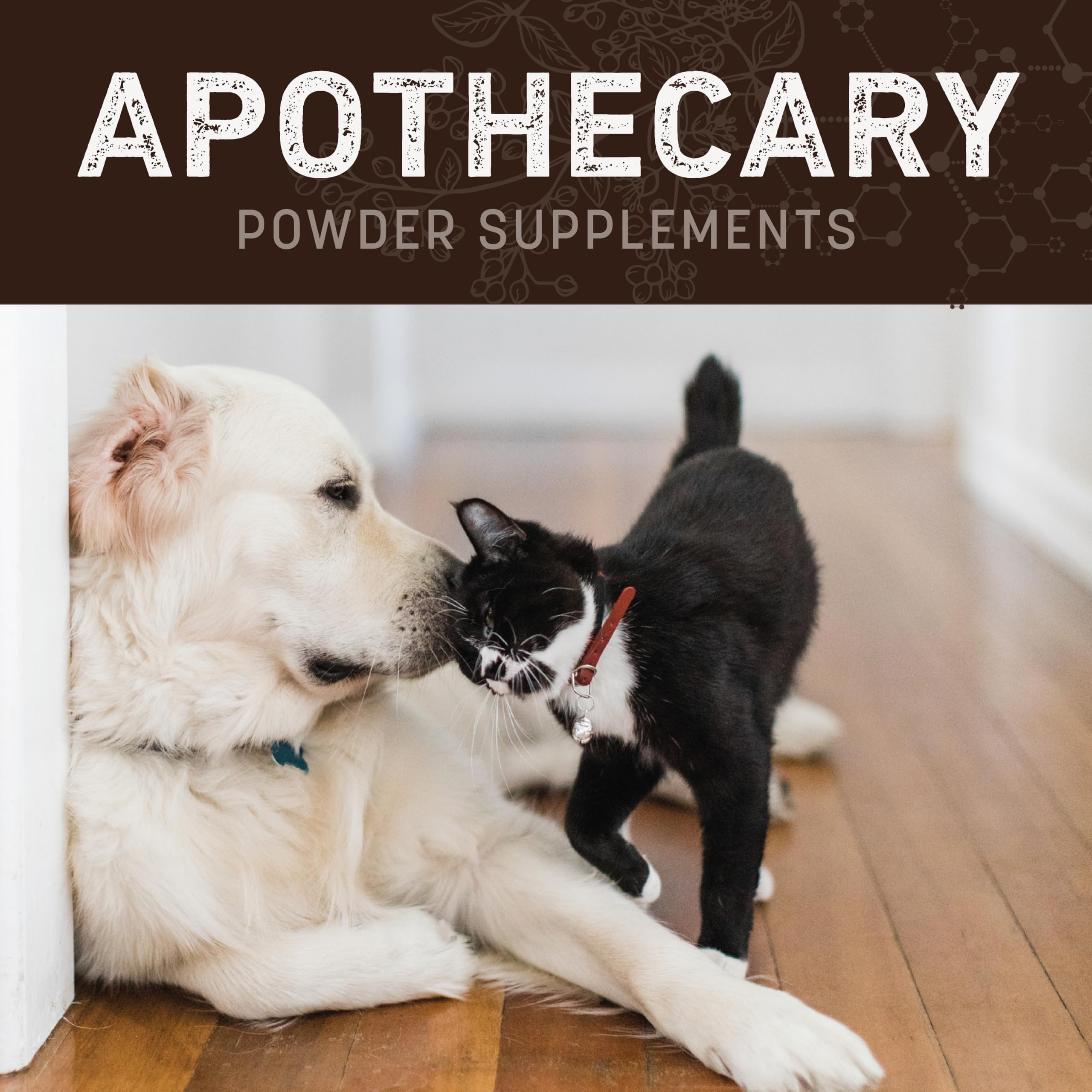 Earth Animal Apothecary Polvo – ingredientes naturales visibles para la nutrición de mascotas.