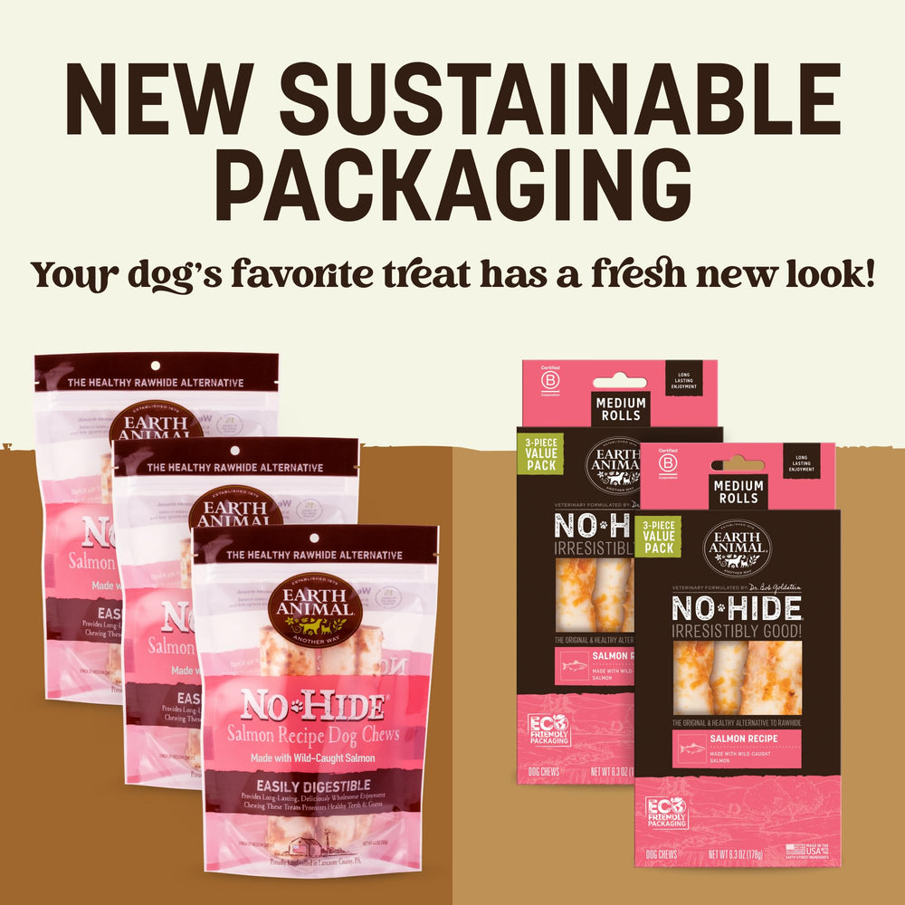 Rollos de salmón Earth Animal sin piel para perros activos.