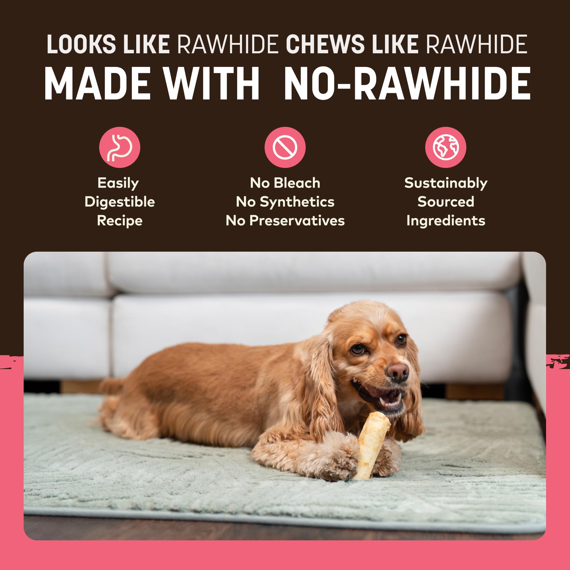 Earth Animal No Hide Chews empaque con dos rollos, compra conveniente.