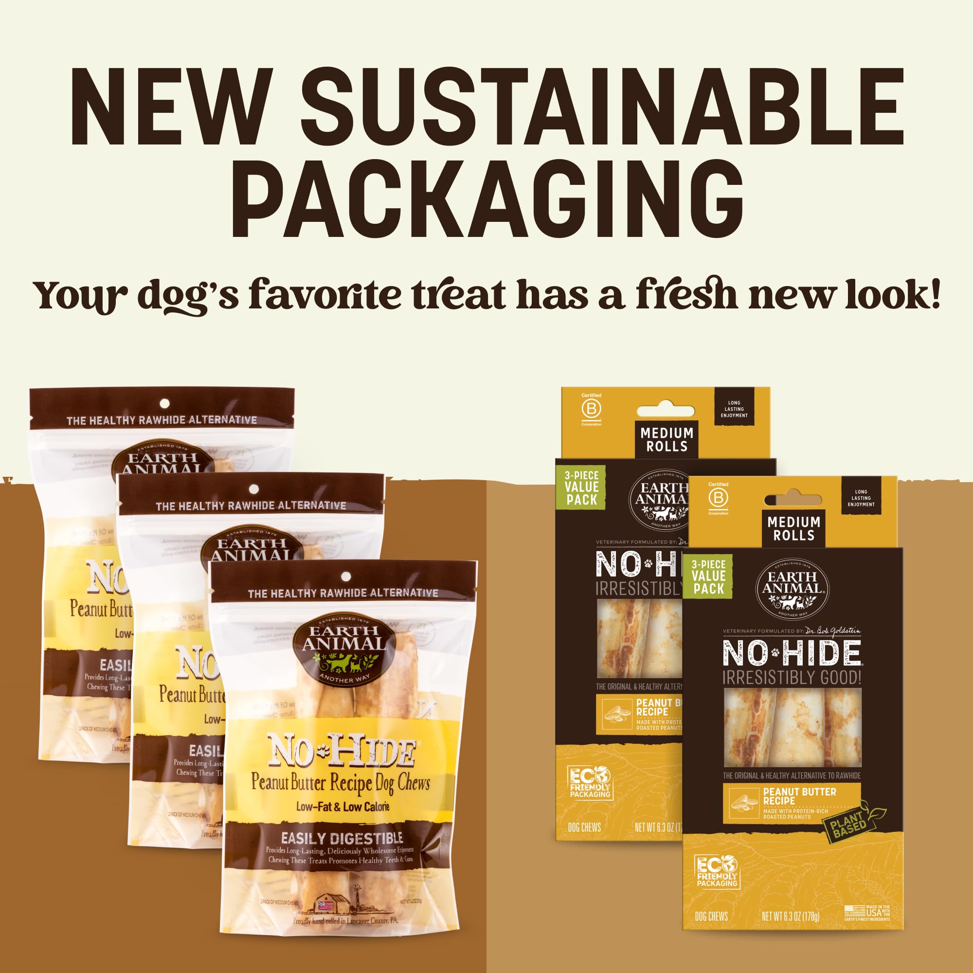 Earth Animal No Hide Chews, ingredientes puros y fabricación en EE. UU., opción segura.