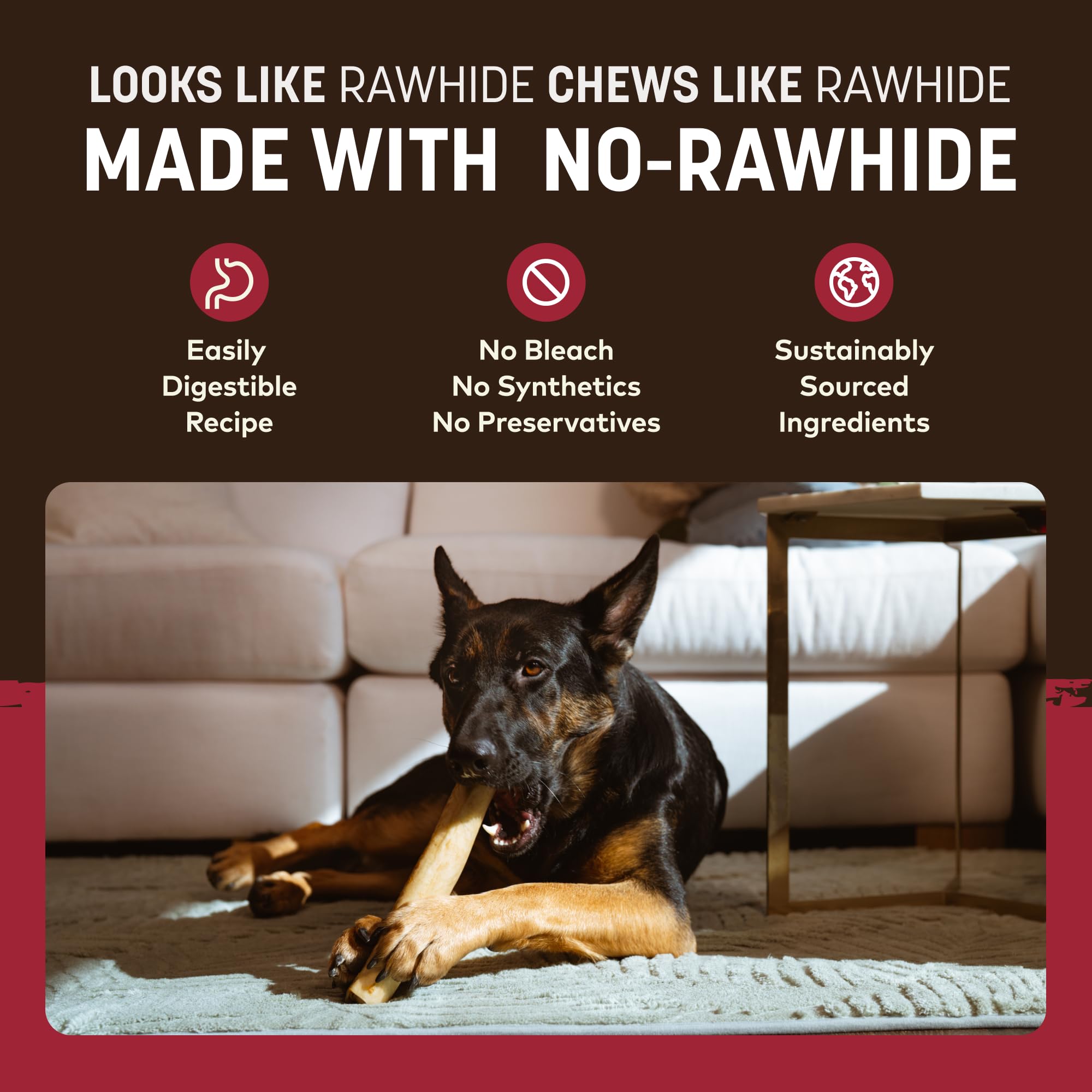 Earth Animal No Hide Chews: ingredientes puros para sabor natural.